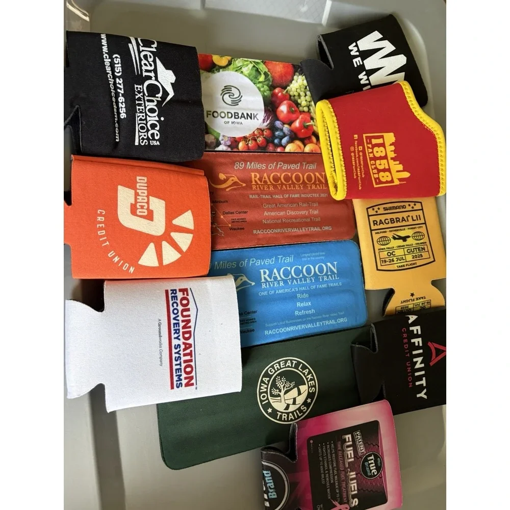 Lot of 12 Can Koozie Hand Coolers Local Iowa Businesses